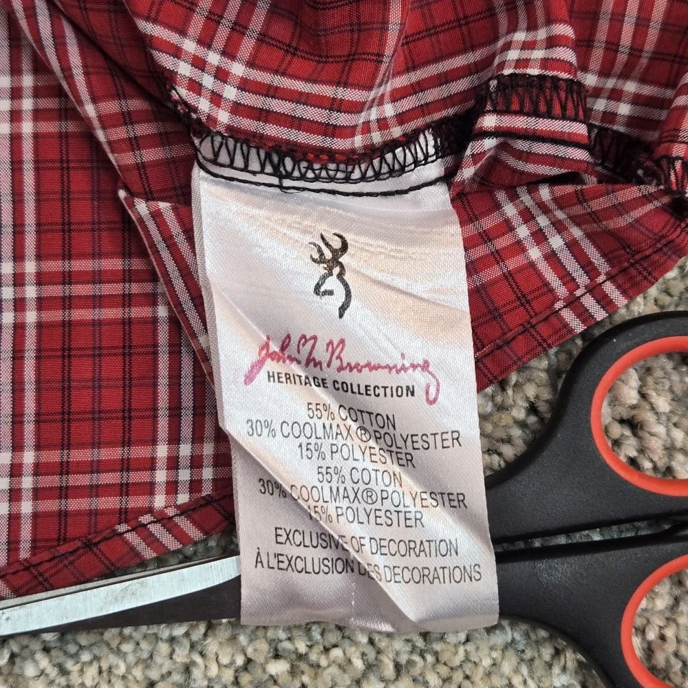 John Browning Heritage Collection Plaid Long Sleeve Pearl Snap Size 2XL‎ Red